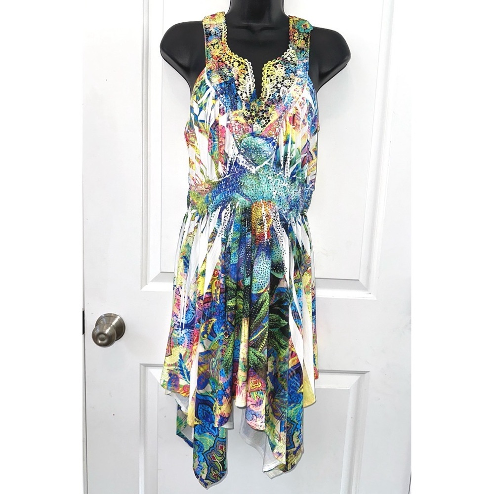 S-12, S-Twelve Blue & Yellow dress with lots of embellished rhinestones